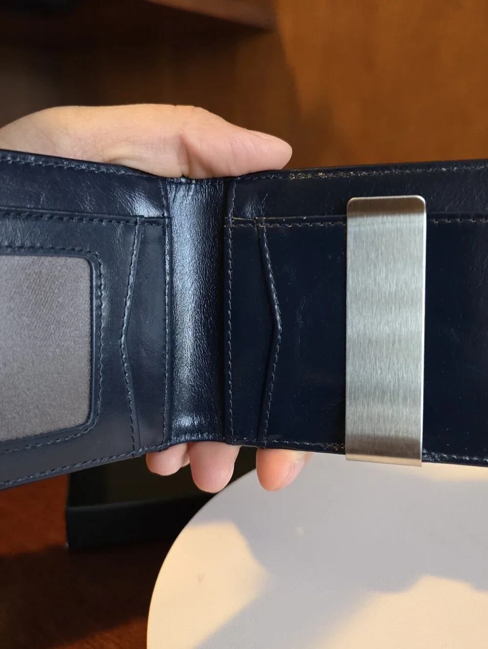 Dark Blue Genuine Leather Wallet | 11 Card Slots | Money Clip | Gift Box